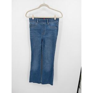 Spanx Flare Jeans Blue High Rise‎ Pull On Raw Hem Stretch Denim Small S